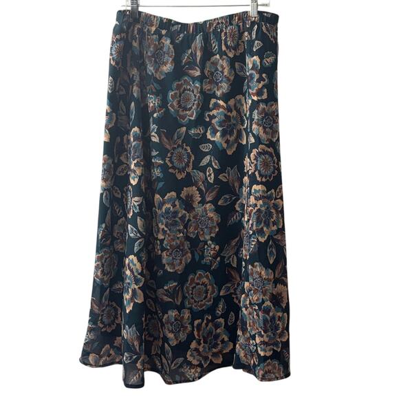 Coldwater Creek Women’s Dark Green Floral A-Line Skirt Large - Picture 1 of 10